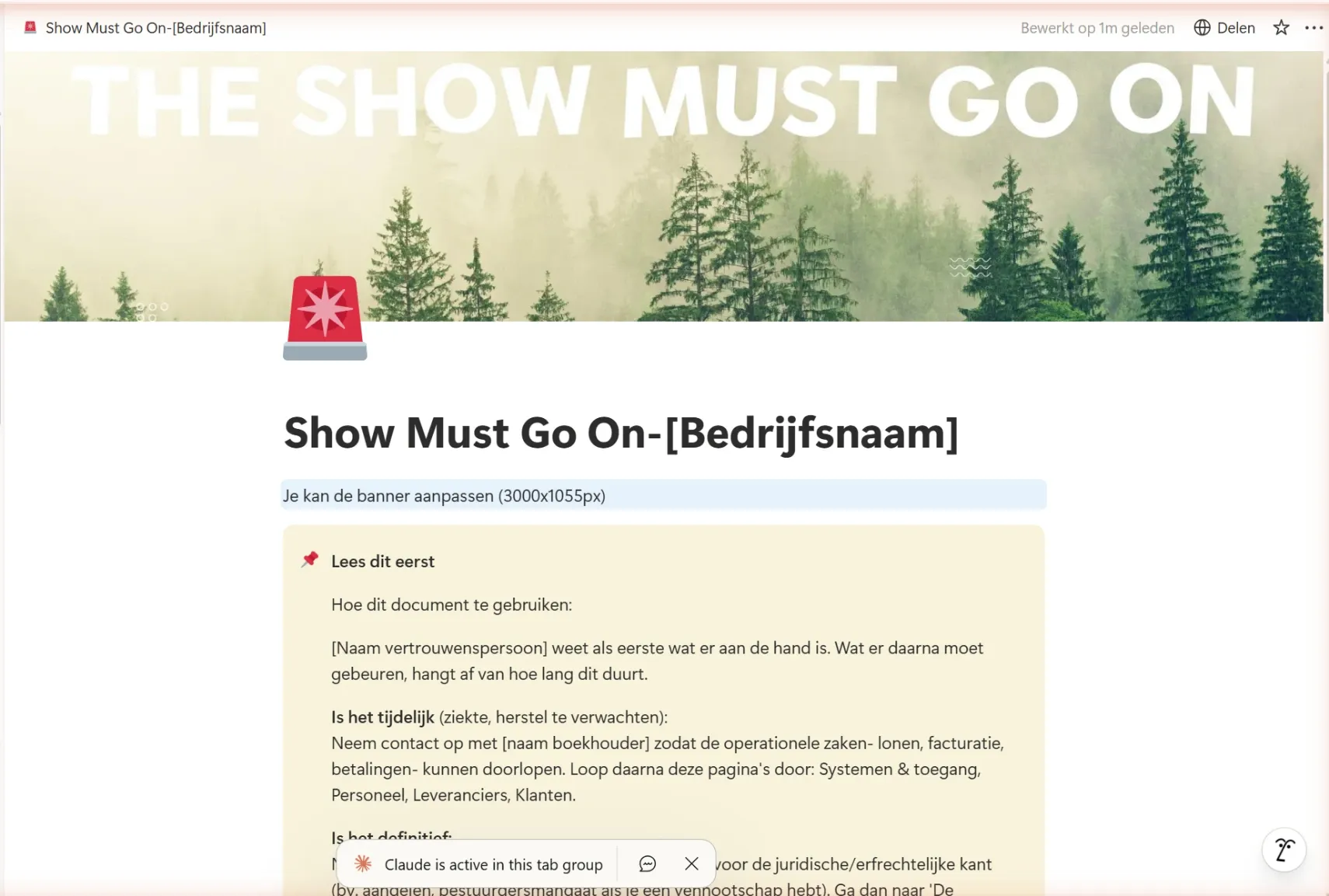 Template dashboard 'the show must go on'- Bedrijf